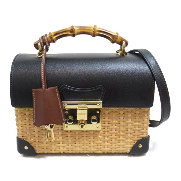 GUCCI Padlock Small 2way Shoulder Bag 648962 leather straw Black Natural Used