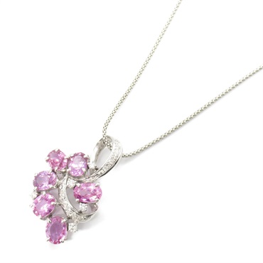 JEWELRY Pink Sapphire Diamond Necklace 18KWG White Gold Used pendant women