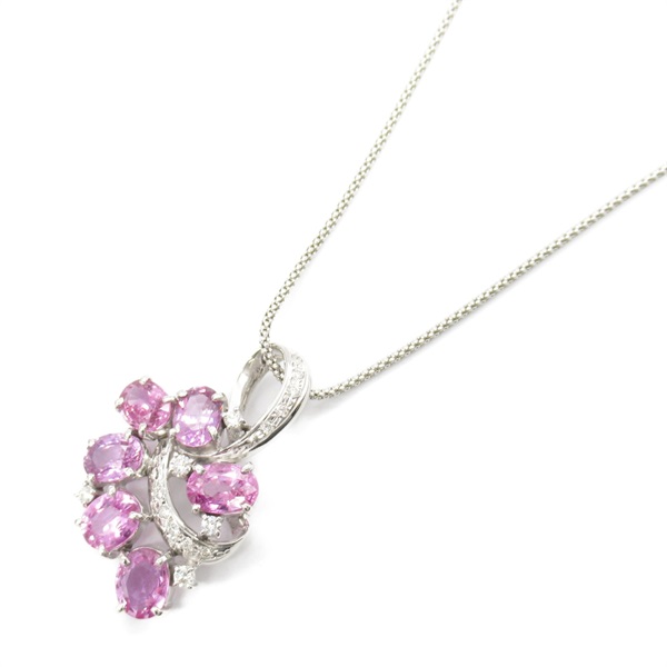 JEWELRY Pink Sapphire Diamond Necklace 18KWG White Gold Used pendant women