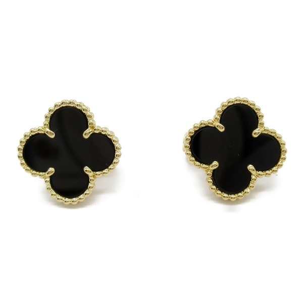 Van Cleef & Arpels Vintage Alhambra Onyx Pierced earrings 18KYG Black Used women