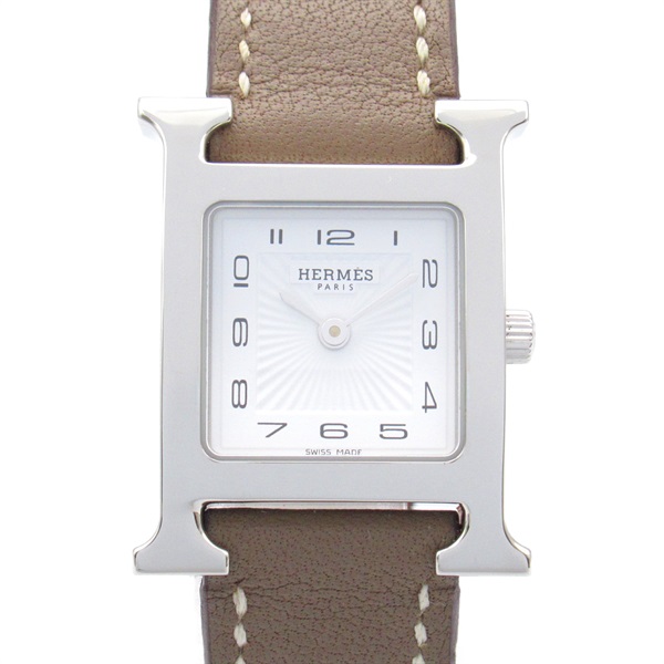 HERMES H watch Wrist Watch HH1.210 Quartz SS Leather belt Used Women