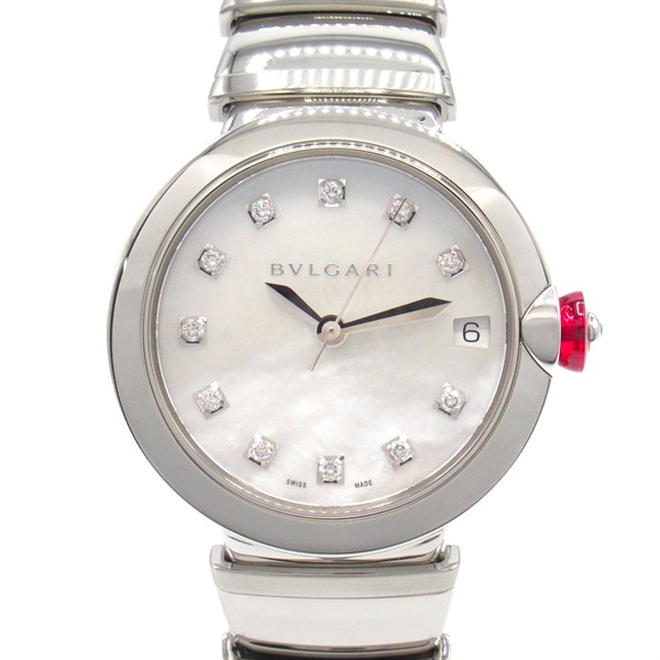 BVLGARI Lvcea 11P Diamond Wrist Watch LU33S Automatic Stainless Steel Used Women