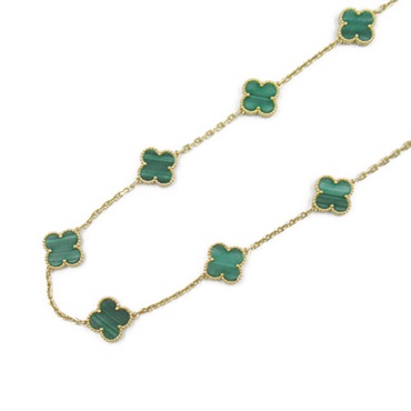 Van Cleef & Arpels Vintage Alhambra 10P Malachite Necklace 18KYG Green Used