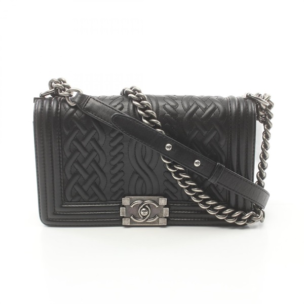 CHANEL Boy chanel chain Shoulder Bag lambskin Black Used