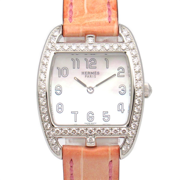 HERMES Cape Cod Tonneau Diamond Bezel Wrist Watch CT1.230 Quartz SS Used Women