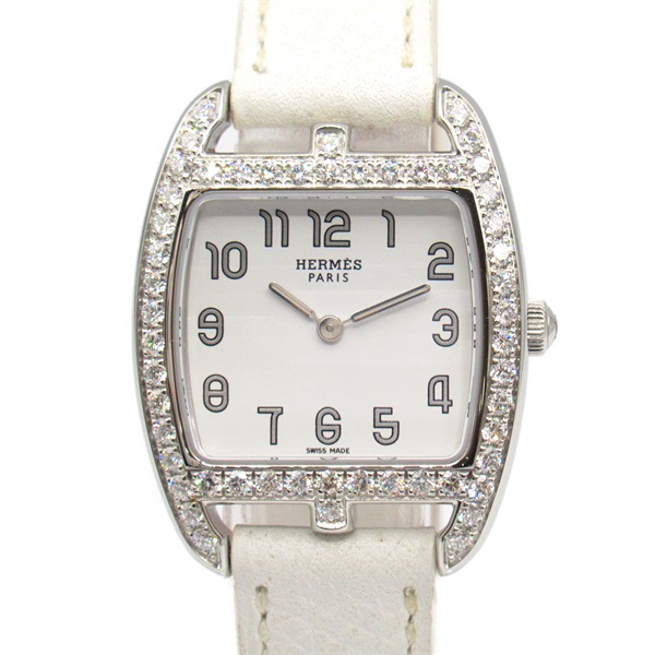 HERMES cape cod diamond bezel Wrist Watch CT1.230 Quartz SS Leather Used Women