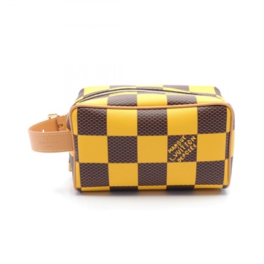 LOUIS VUITTON Locker Dopp Kit Hand bag N40567 Damier pop leather Yellow Brown