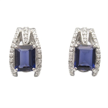 JEWELRY Iolite Diamond Pierced earrings K18 WG White Gold Blue Clear Used