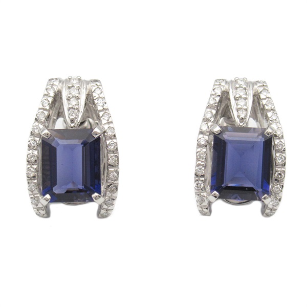 JEWELRY Iolite Diamond Pierced earrings K18 WG White Gold Blue Clear Used