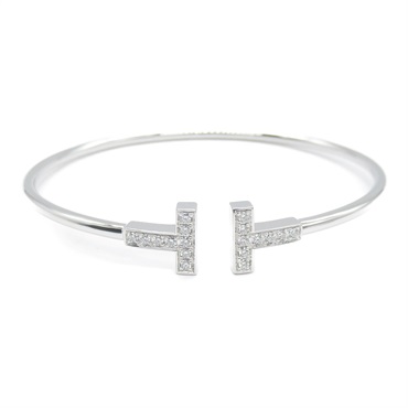 TIFFANY＆CO T Wire Diamond Bracelet bangle 17.5cm K18 White Gold Used