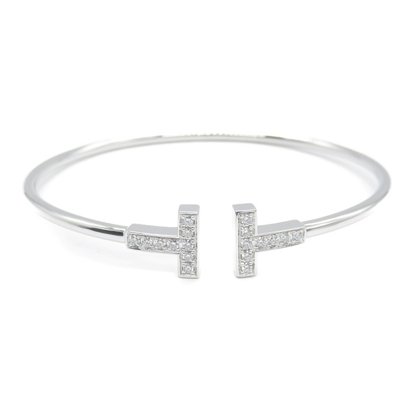 TIFFANY＆CO T Wire Diamond Bracelet bangle 17.5cm K18 White Gold Used