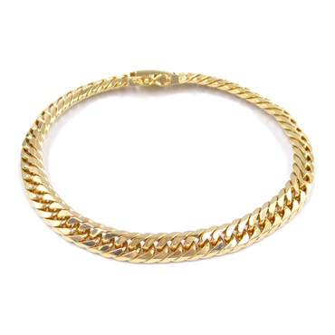 JEWELRY Double 6 sided Flat link chain Bracelet K18 YG Yellow Gold Used unisex