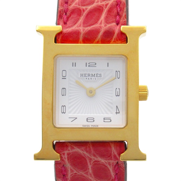 HERMES H watch Wrist Watch HH1.201 Quartz Gold Plated leather Used Women