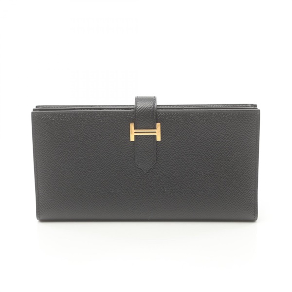 HERMES Bearn Soufflet Bifold long wallet purse A 039785CC89 Epsom GHW Black