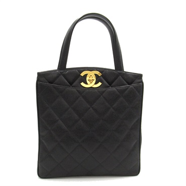 CHANEL Matelasse Hand bag Caviar Skin Black Used GHW