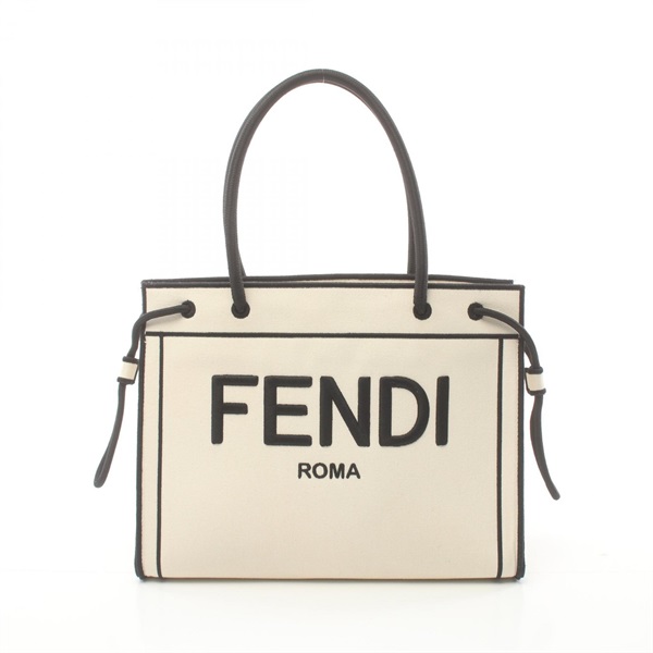 FENDI Tote Bag 8BH378 canvas White Black Used Women logo