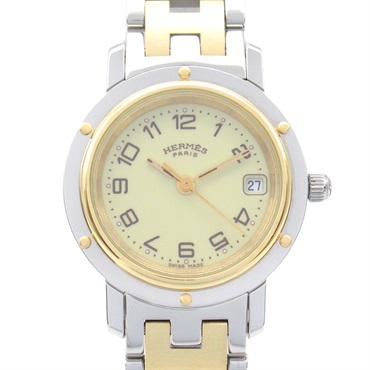 HERMES Clipper Wrist Watch CL4.220 Quartz Gold Plated Stainless Steel Used Women