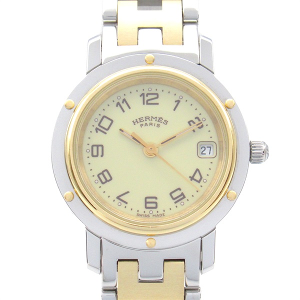 HERMES Clipper Wrist Watch CL4.220 Quartz Gold Plated Stainless Steel Used Women