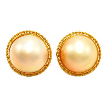 JEWELRY Mabe Pearl Earring 18KYG Yellow Gold White Used women