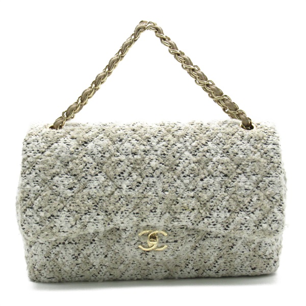 CHANEL Chain Shoulder crossbody Bag A58600 leather wool White Used SHW