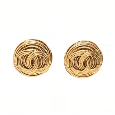 CHANEL COCO Mark round clip Earring Gold Plated Used CC