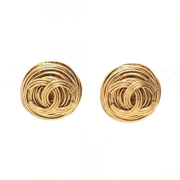 CHANEL COCO Mark round clip Earring Gold Plated Used CC