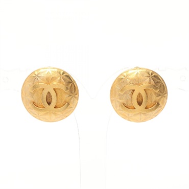 CHANEL COCO Mark round clip Earring Gold Plated Used CC