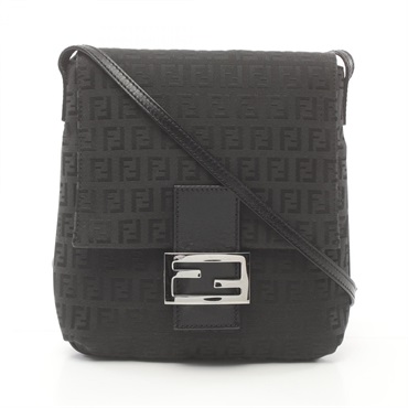 FENDI Zucchino Shoulder crossbody Bag 8BT075 canvas leather Black Used
