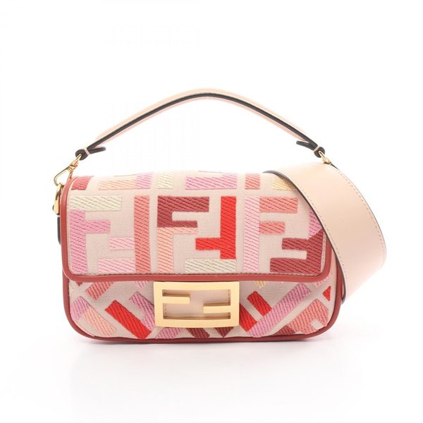 FENDI Mini Baguette Small Zucca 2way Handbag 8BS017 canvas leather Pink Used