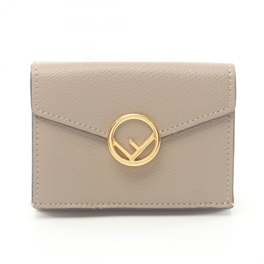 FENDI F is Tri-fold compact wallet purse 8M0395 leather Beige Used