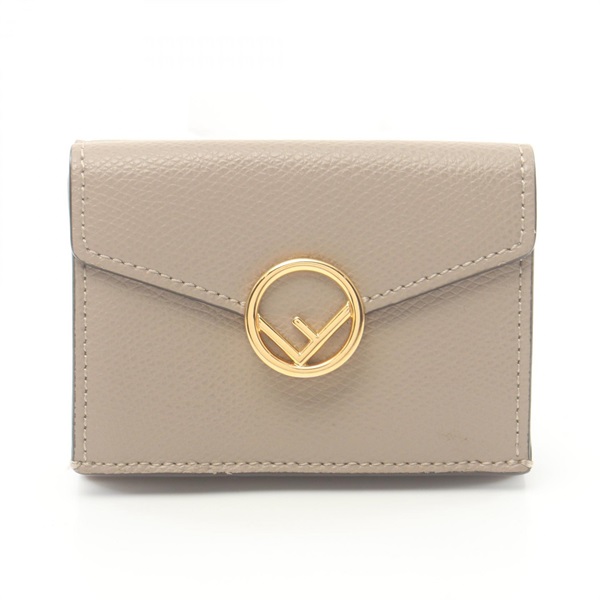 FENDI F is Tri-fold compact wallet purse 8M0395 leather Beige Used