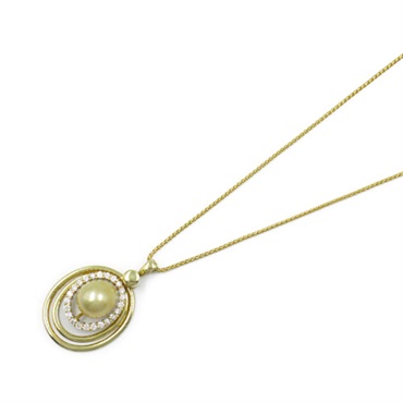 JEWELRY Pearl Diamond Necklace Pendant 18KYG Yellow Gold Clear Beige Used women