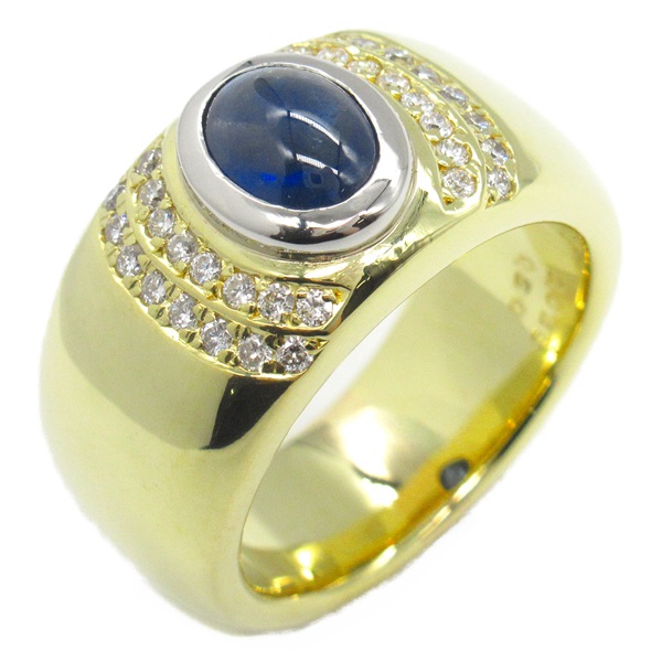 JEWELRY Diamond sapphire Ring K18 YG Yellow Gold Blue Clear Used US size #11.75