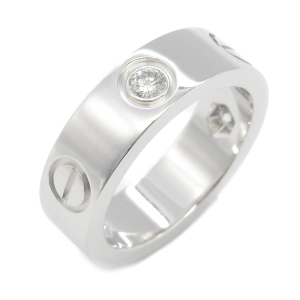 CARTIER Love half diamond Ring 18KWG White Gold Used women US size 4.5 #48