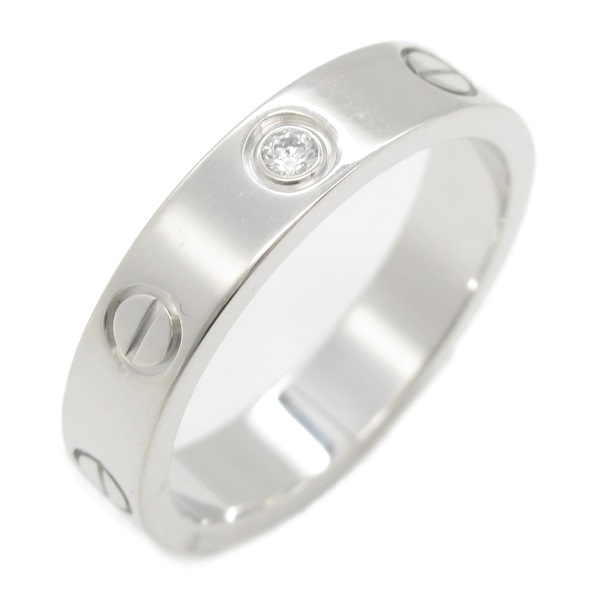 CARTIER mini love ring 1PD diamond 18KWG White Gold Used US size 5.75 #51 women