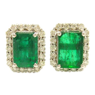 JEWELRY Emerald Diamond Pierced Earrings K18 WG White Gold Clear Green Used