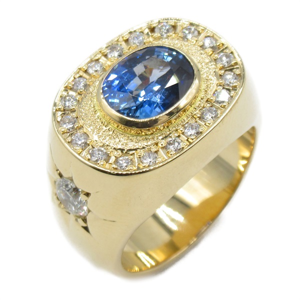 JEWELRY Sapphire diamond Ring K18 YG Yellow Gold Blue Clear Used US size #9.75