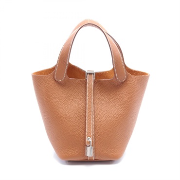 HERMES Picotin Lock PM Gold Hand bag Taurillon Clemence SHW Brown Used Women