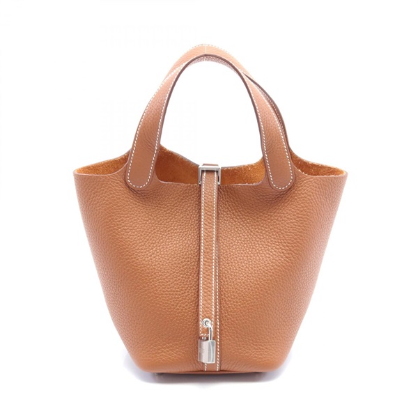 HERMES Picotin Lock PM Gold Hand bag Taurillon Clemence SHW Brown Used Women