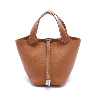 HERMES Picotin Lock PM Gold Hand bag Taurillon Clemence SHW Brown Used Women