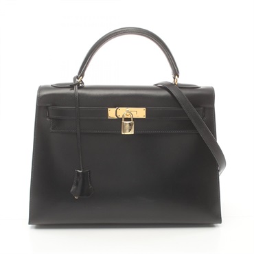 HERMES Kelly 32 Shoulder Hand bag 001858CC Box calf leather GHW Black Used Women