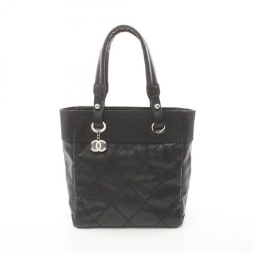 CHANEL CC Paris Biarritz PM Tote Bag A34208 canvas leather Black Used Women Coco