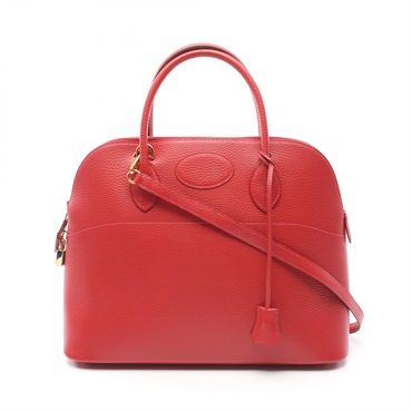 HERMES Bolide 35 Rouge vif Shoulder Hand bag Ardennes leather Red Used Women