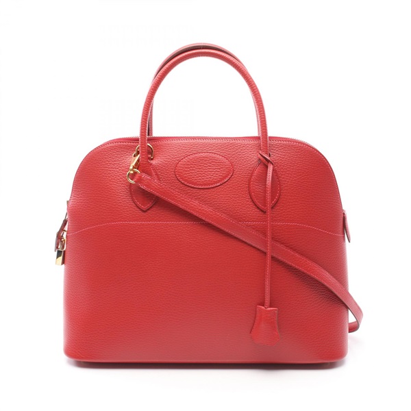 HERMES Bolide 35 Rouge vif Shoulder Hand bag Ardennes leather Red Used Women