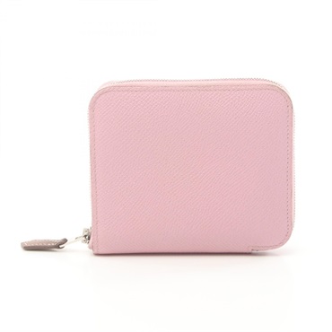 HERMES Azap Compact Silk In Mauve sylvestre Round wallet Epsom SHW Pink Used