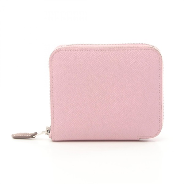 HERMES Azap Compact Silk In Mauve sylvestre Round wallet Epsom SHW Pink Used
