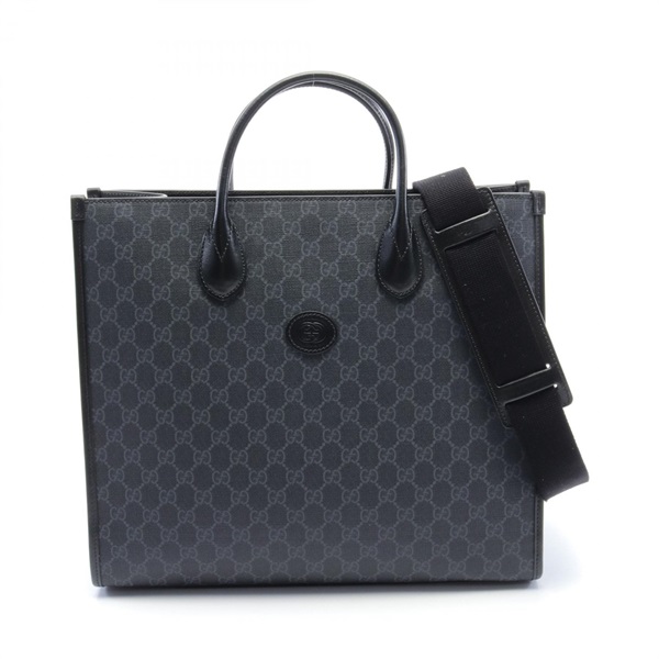 GUCCI Interlocking G GG Supreme Shoulder Tote Bag 674148 canvas leather Black