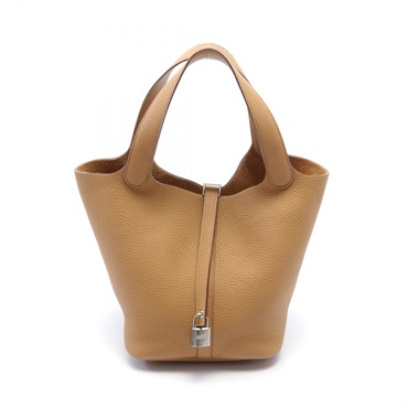 HERMES Picotin Lock MM Handbag Clemence leather Brown Natural sable Used Women Z