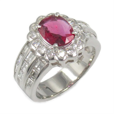 JEWELRY Ruby Diamond Ring Pt900 Platinum Red Used women US size 6.5