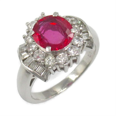 JEWELRY Ruby Ring Diamond Pt900 Platinum Red Used women US size 7.75